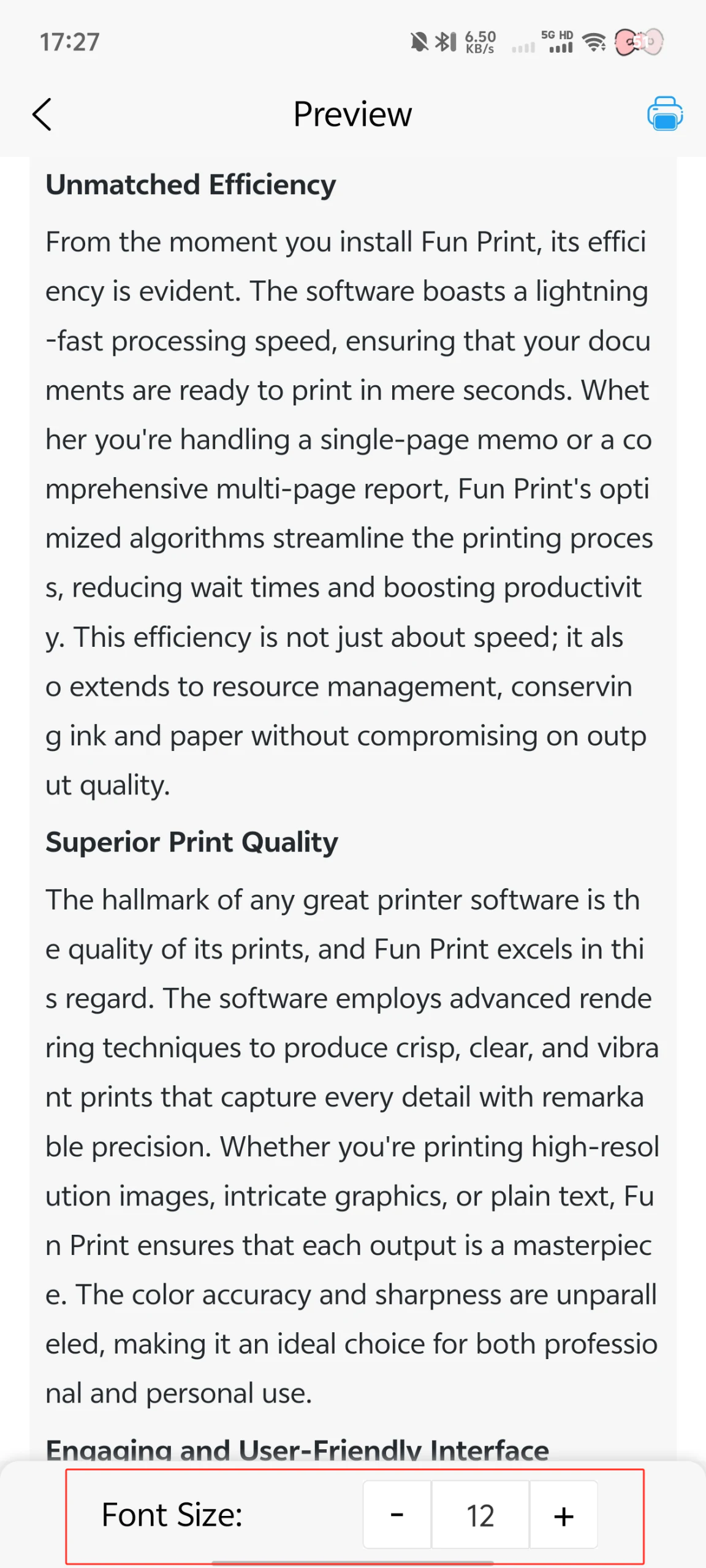 Final print settings and confirmation screen