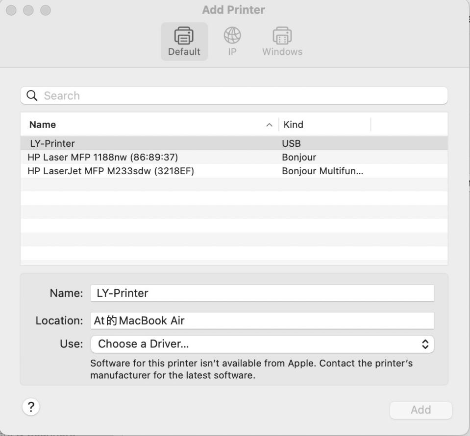 Printer successfully added