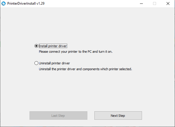Driver installation wizard welcome screen